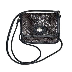 Fossil mini crossbody bag croc-embossed leather brown